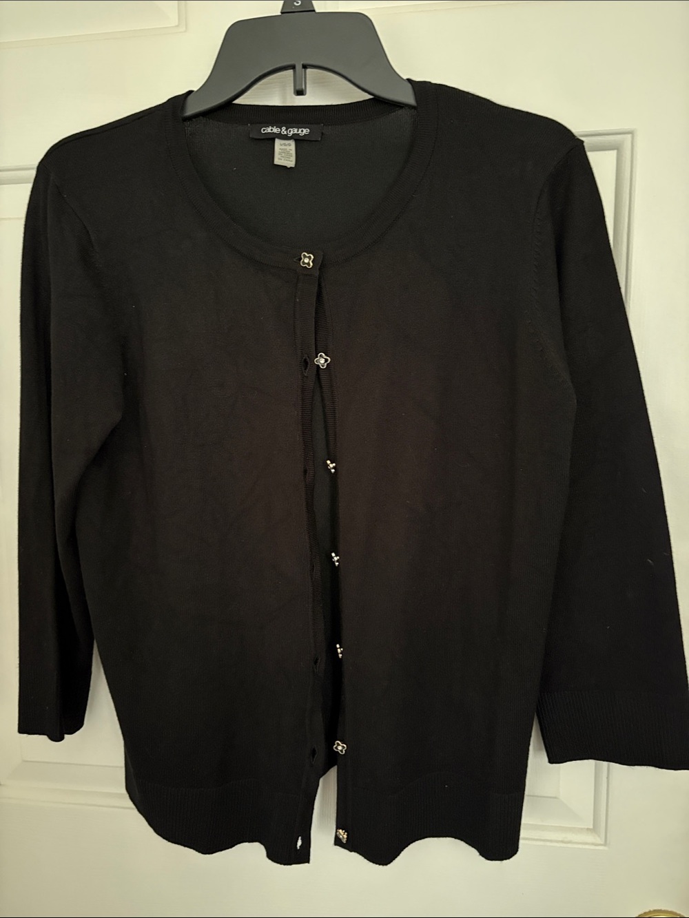 Cable & Gauge Black Button-Front Cardigan with Decorative Buttons